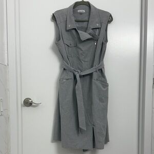 Calvin Klein Gray Zip Front Belted Dress Size 16